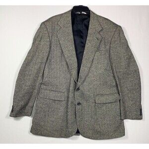 Haggar Blazer Mens 44  Silk Black 2 Button Chevron Beige Lined Sports Jacket